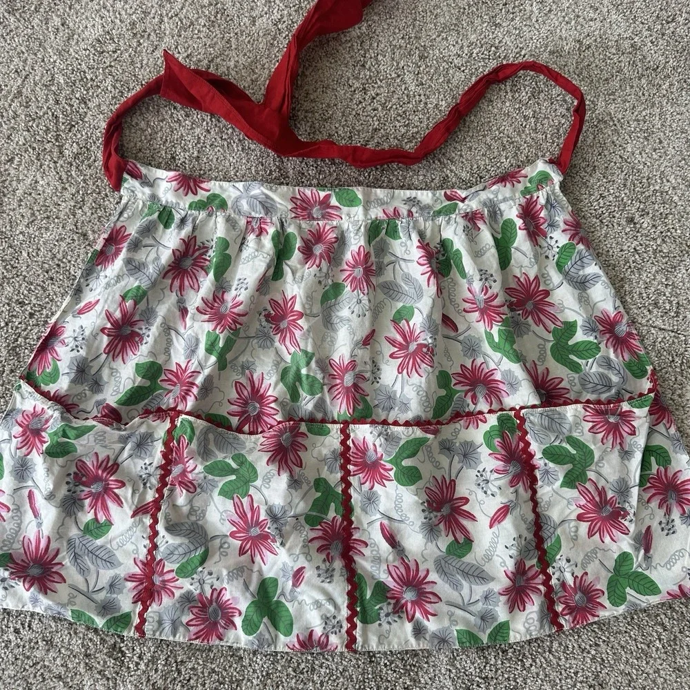 Lot Of 2 Vintage Half Apron Handmade Pockets Tie Back Farmhouse Floral Blue